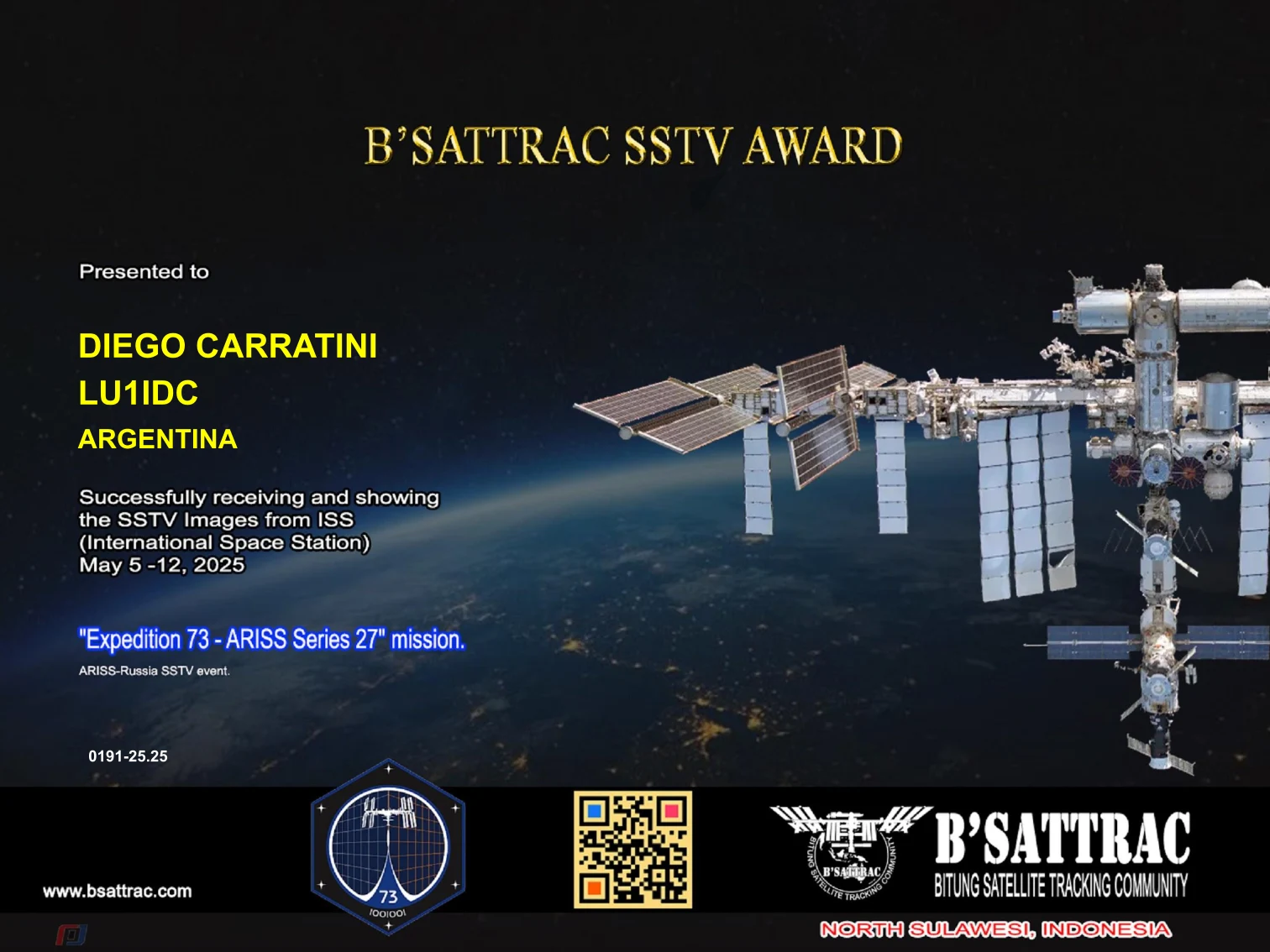 B'SATTRAC SSTV Award Expedition 73 -Series 27